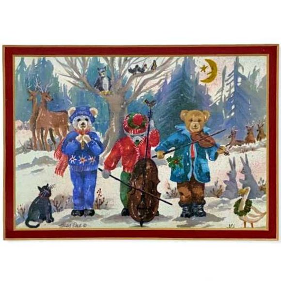 Pair Helen Paul Winter Christmas 11.5" x 9.5" Gold Framed Art Prints Teddy Bears - Picture 4 of 12